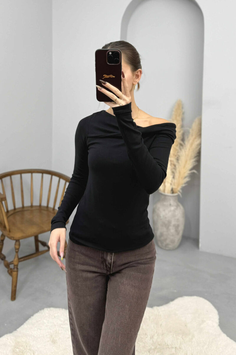 ONE COLOR LONG SLEEVE SIMPLE WOMEN SWEATSHIRT BLACK/ E ZEZE - 1