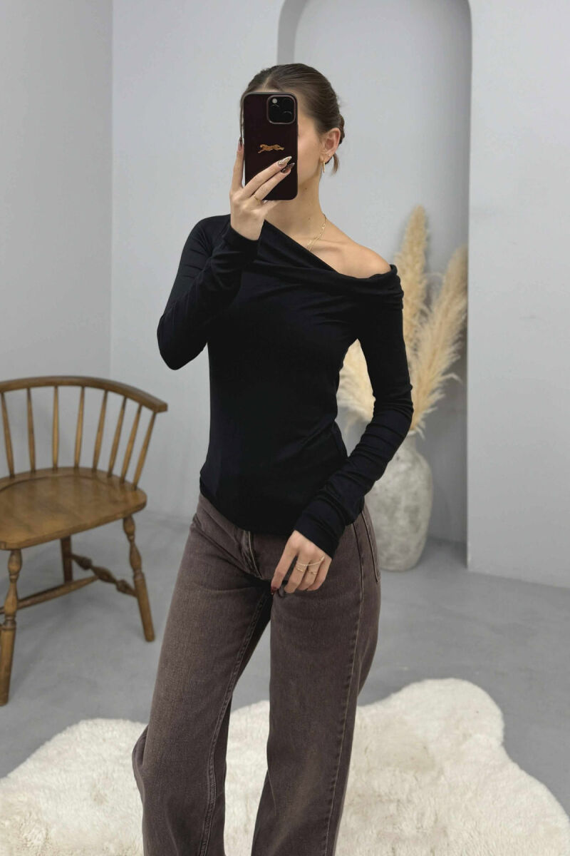 ONE COLOR LONG SLEEVE SIMPLE WOMEN SWEATSHIRT BLACK/ E ZEZE - 2