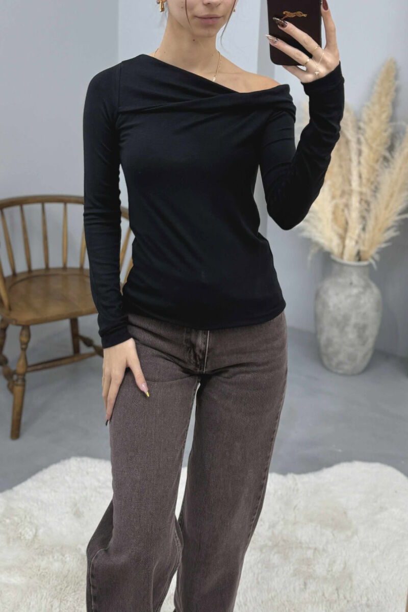 ONE COLOR LONG SLEEVE SIMPLE WOMEN SWEATSHIRT BLACK/ E ZEZE - 3