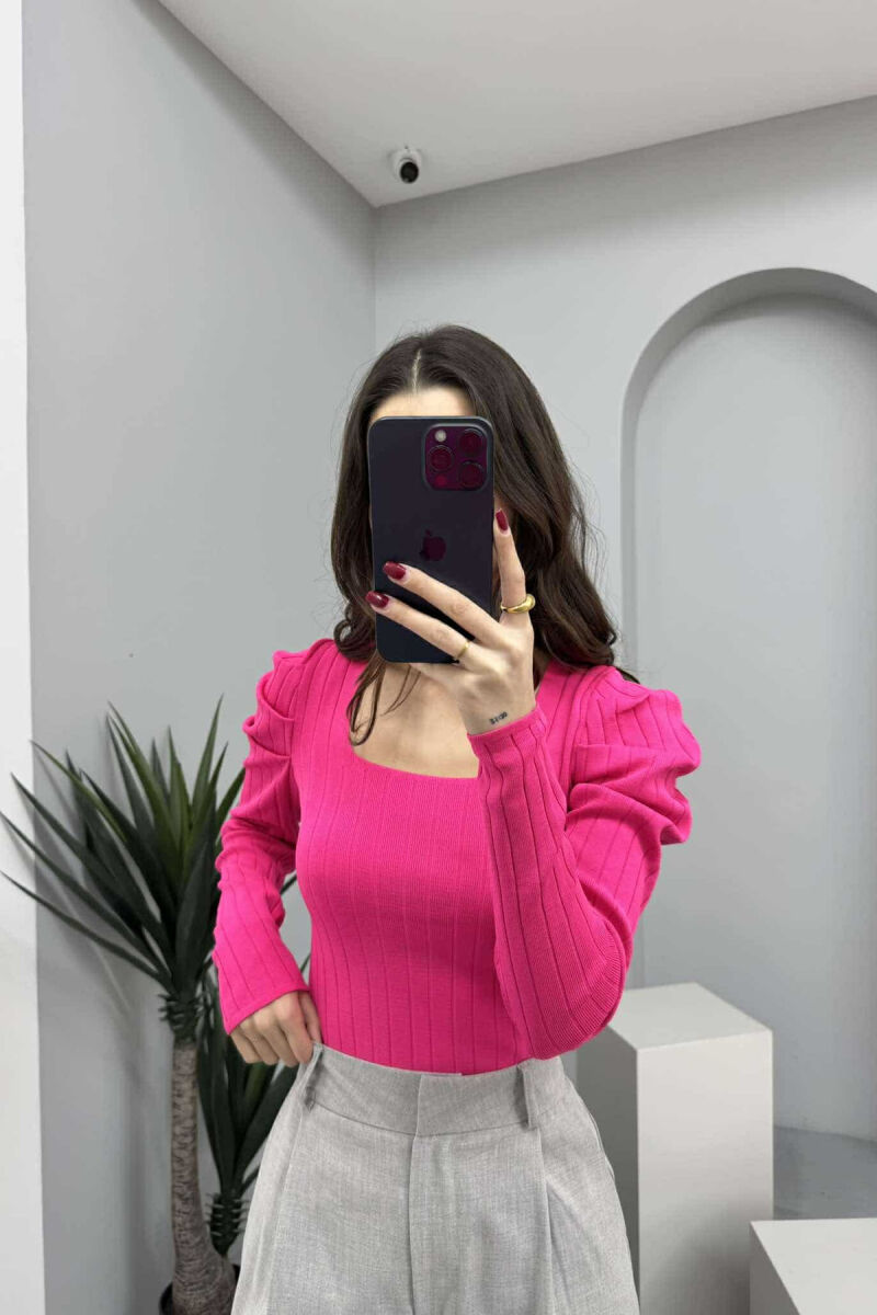 ONE COLOR LONG SLEEVE SQUARE NECK WOMEN SWEATER FUCHSIA/CIKLAMI - 1