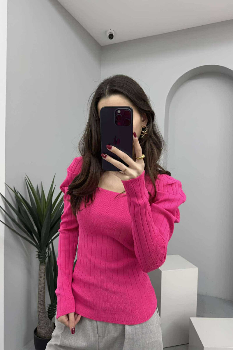 ONE COLOR LONG SLEEVE SQUARE NECK WOMEN SWEATER FUCHSIA/CIKLAMI - 2