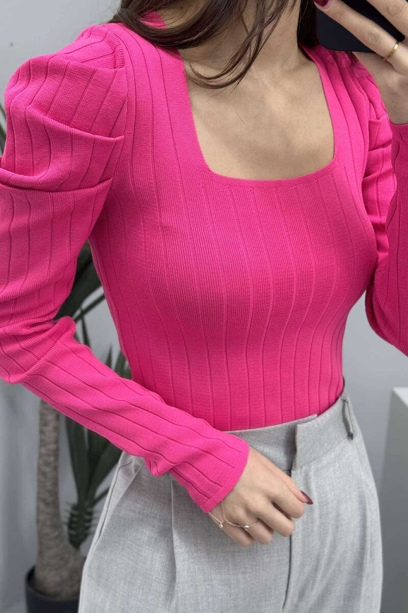 ONE COLOR LONG SLEEVE SQUARE NECK WOMEN SWEATER FUCHSIA/CIKLAMI - 4