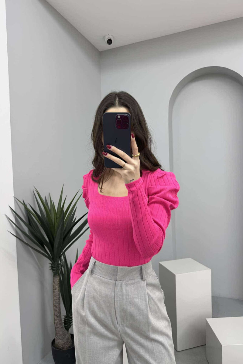ONE COLOR LONG SLEEVE SQUARE NECK WOMEN SWEATER FUCHSIA/CIKLAMI - 5