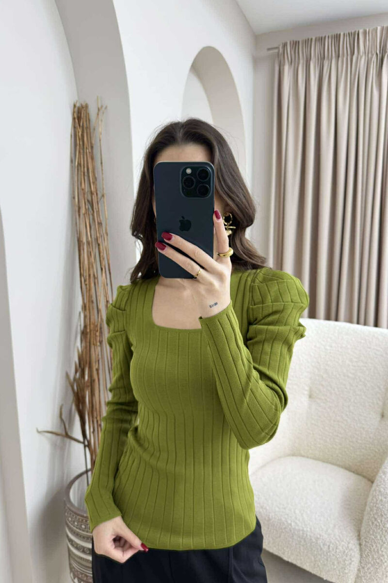 ONE COLOR LONG SLEEVE SQUARE NECK WOMEN SWEATER OLIVE/ULLI - 3