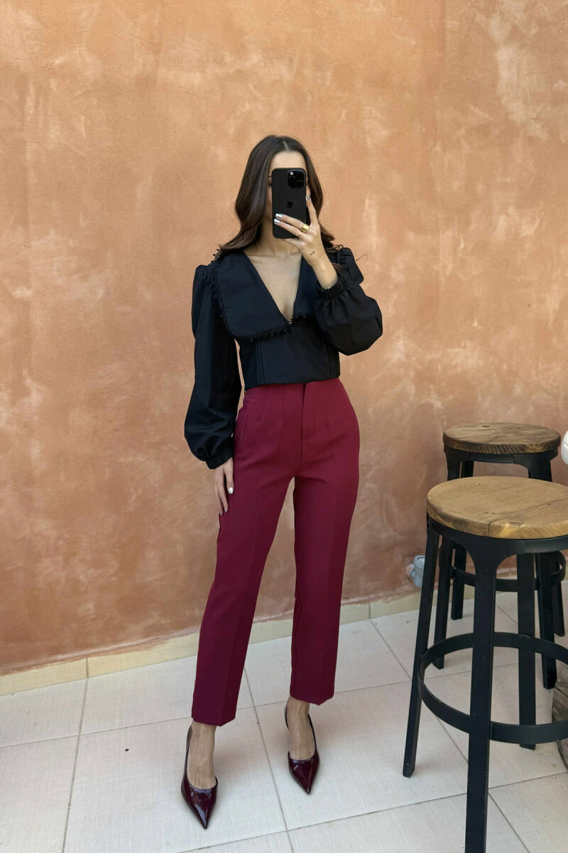 ONE COLOR LONG SLEEVE V NECK WOMEN SHIRT BLACK/ E ZEZE - 2