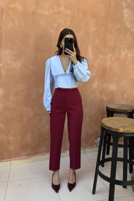 ONE COLOR LONG SLEEVE V NECK WOMEN SHIRT LIGHTBLUE/BZ 