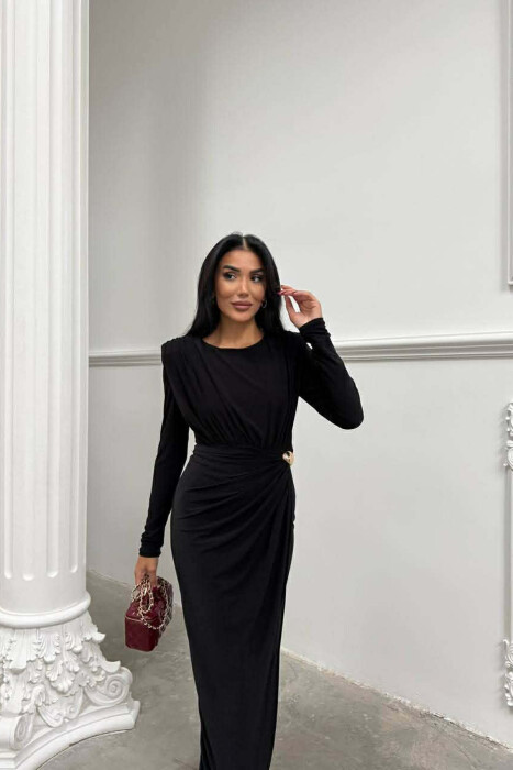 ONE COLOR LONG SLEEVE WOMAN DRESS BLACK/ E ZEZE - 3