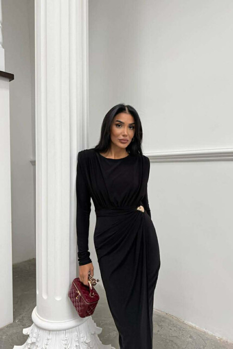 ONE COLOR LONG SLEEVE WOMAN DRESS BLACK/ E ZEZE - 4