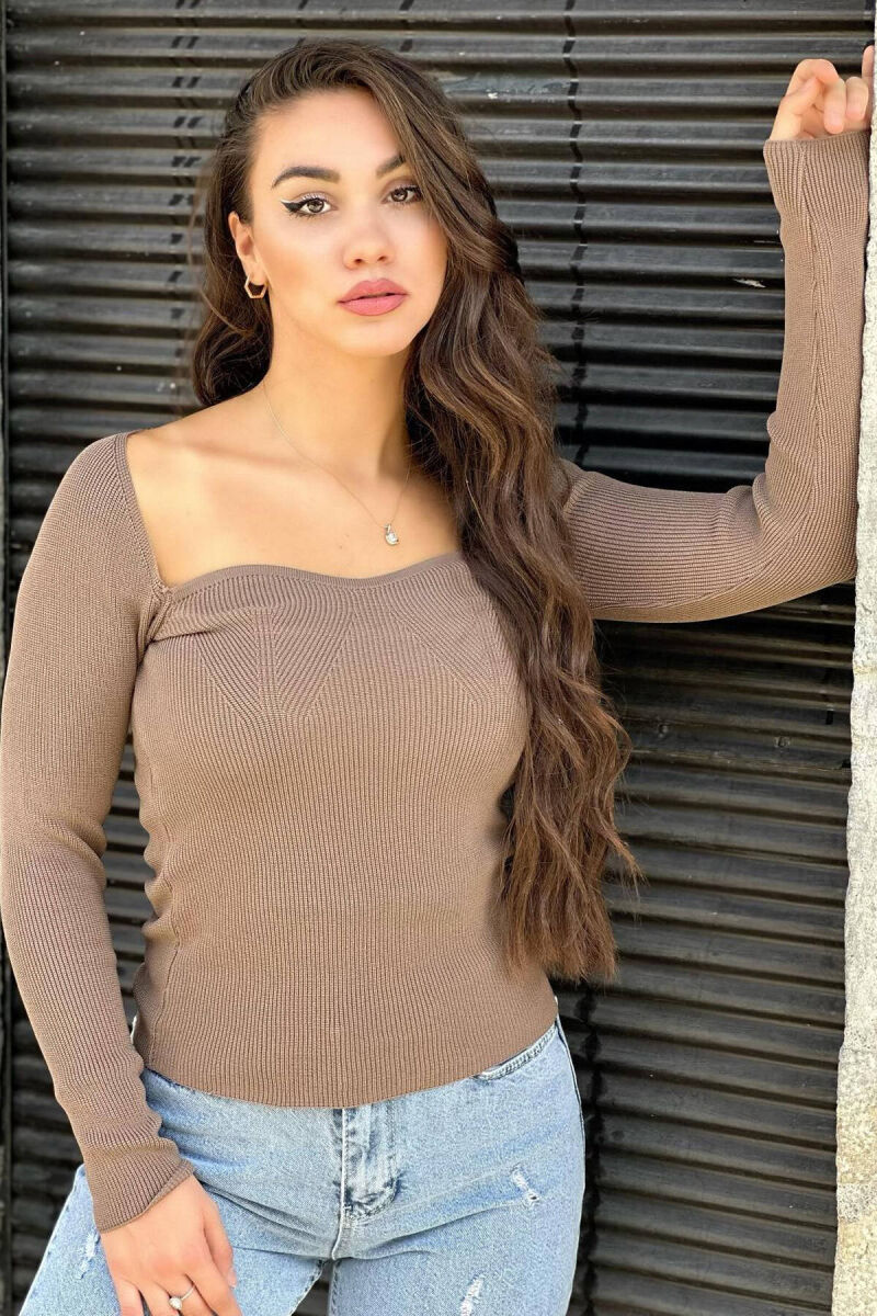 ONE COLOR LONG SLEEVE WOMAN TOP CHOCOLATE/COKOLLATE - 2