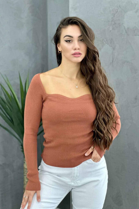 ONE COLOR LONG SLEEVE WOMAN TOP LIGHT BROWN/KAZB 