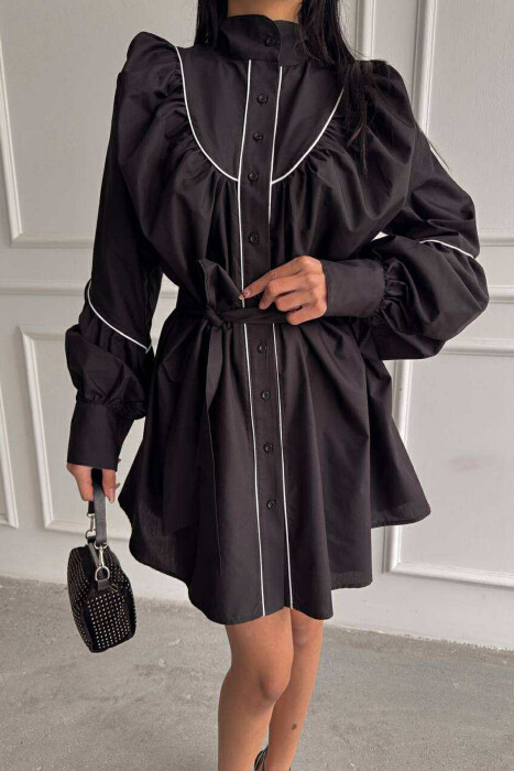 ONE COLOR LONG SLEEVE WOMEN DRESS BLACK/ E ZEZE - 2