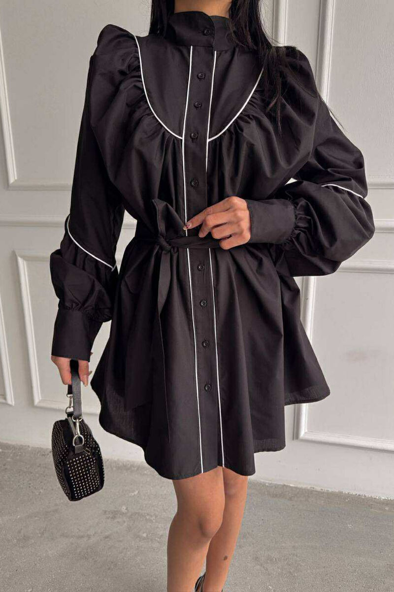 ONE COLOR LONG SLEEVE WOMEN DRESS BLACK/ E ZEZE - 2