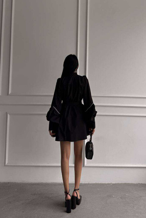 ONE COLOR LONG SLEEVE WOMEN DRESS BLACK/ E ZEZE - 4