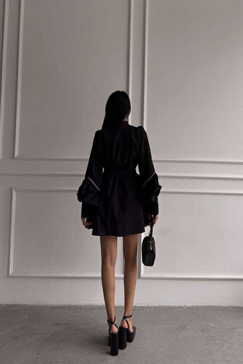 ONE COLOR LONG SLEEVE WOMEN DRESS BLACK/ E ZEZE - 4