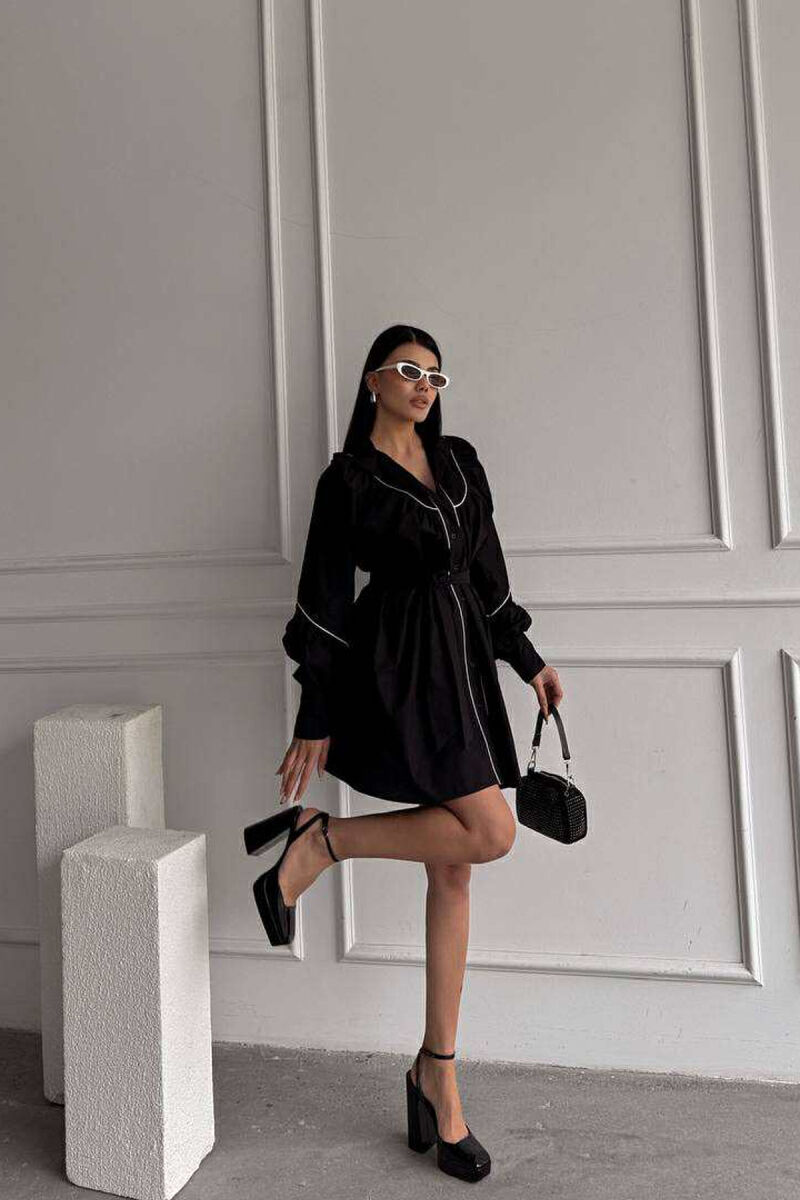 ONE COLOR LONG SLEEVE WOMEN DRESS BLACK/ E ZEZE - 7