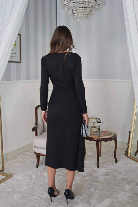 ONE COLOR LONG SLEEVE WOMEN DRESS BLACK/ E ZEZE - 2