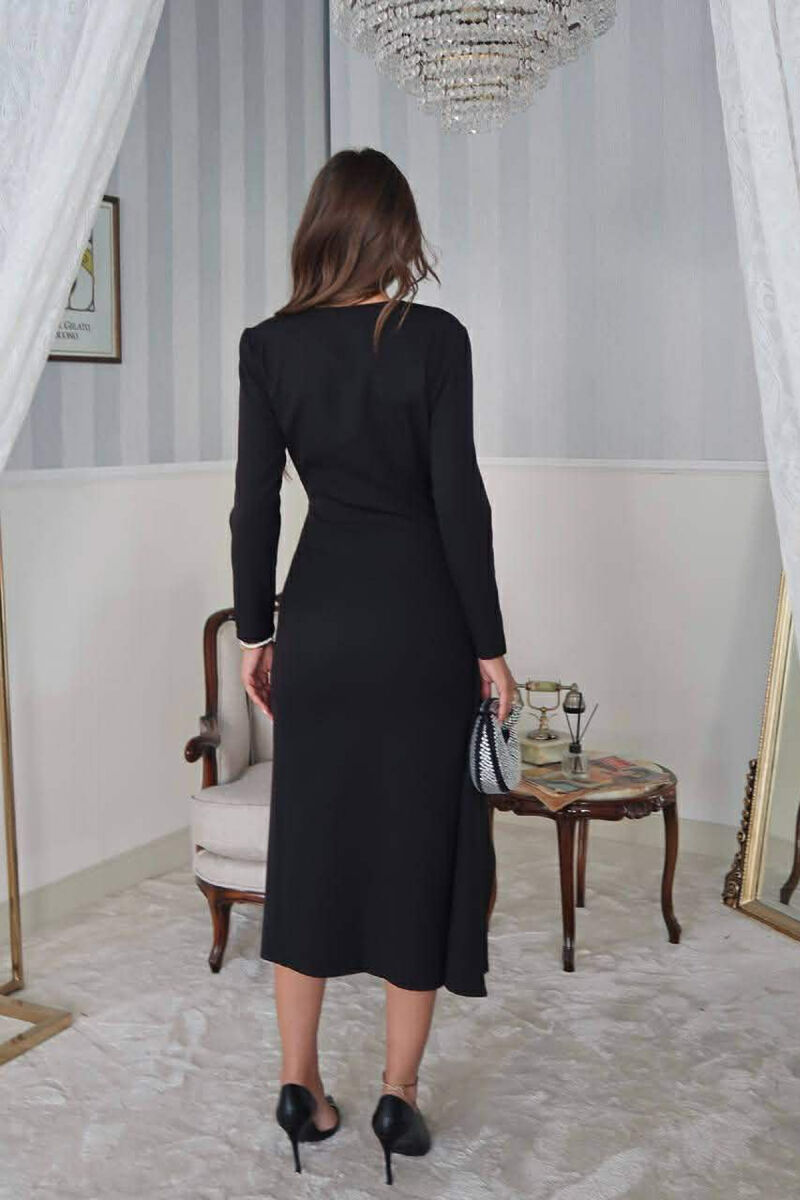 ONE COLOR LONG SLEEVE WOMEN DRESS BLACK/ E ZEZE - 2
