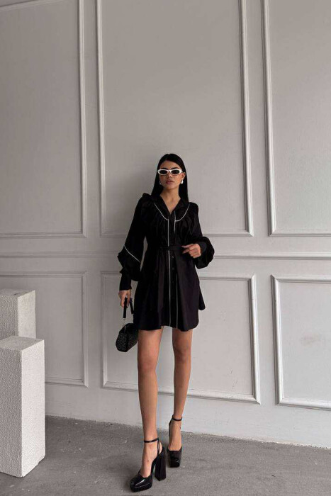 ONE COLOR LONG SLEEVE WOMEN DRESS BLACK/ E ZEZE 