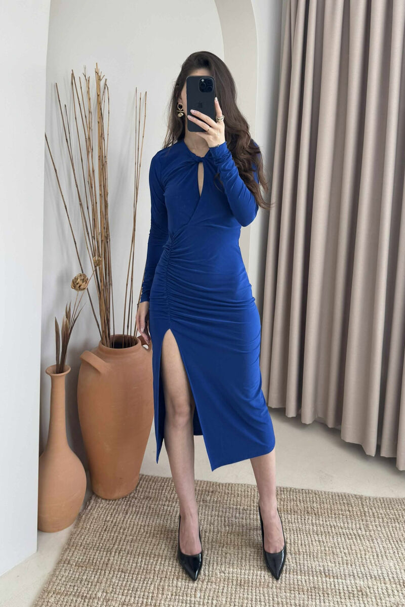 ONE COLOR LONG SLEEVE WOMEN DRESS BLUE/BLU - 1