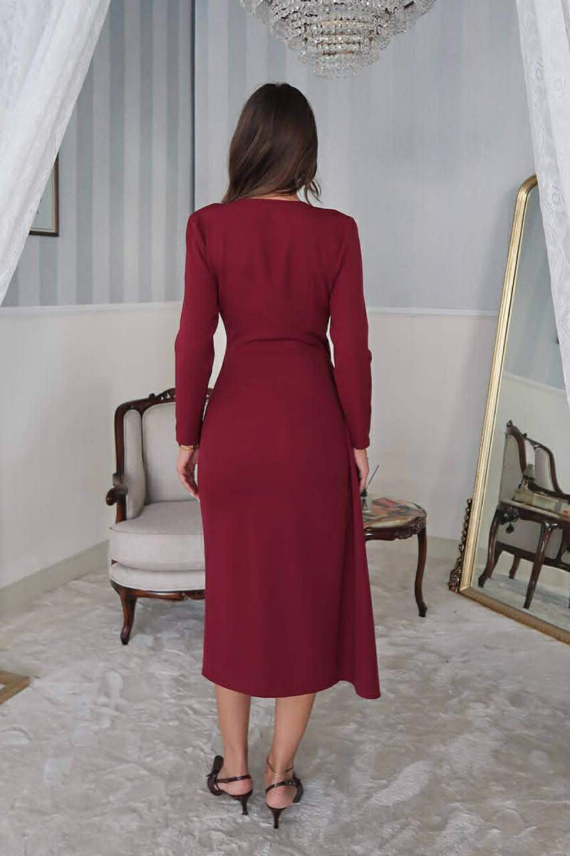 ONE COLOR LONG SLEEVE WOMEN DRESS BURGUNDY/VISHNJE - 3
