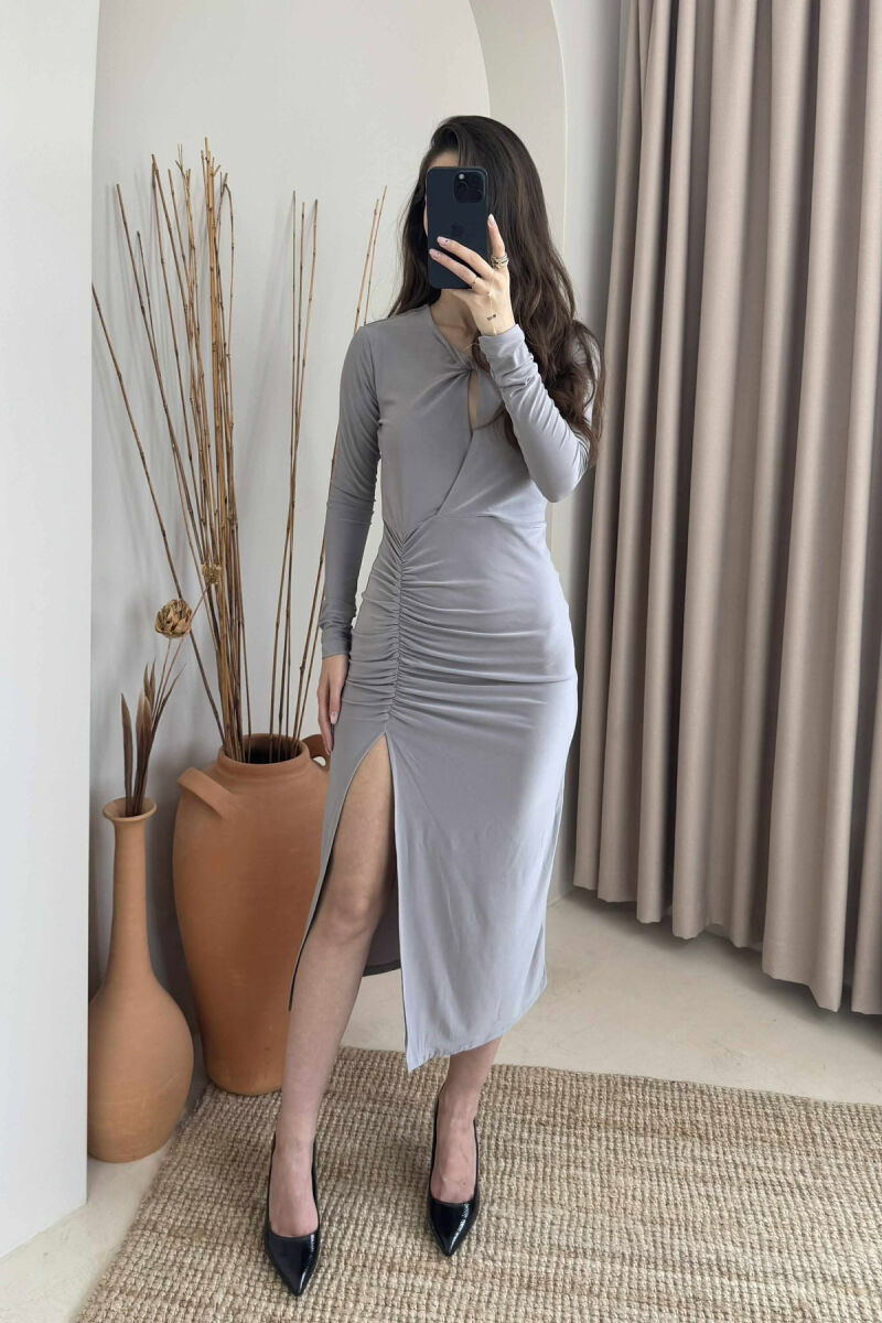 ONE COLOR LONG SLEEVE WOMEN DRESS GREY/GRI - 2
