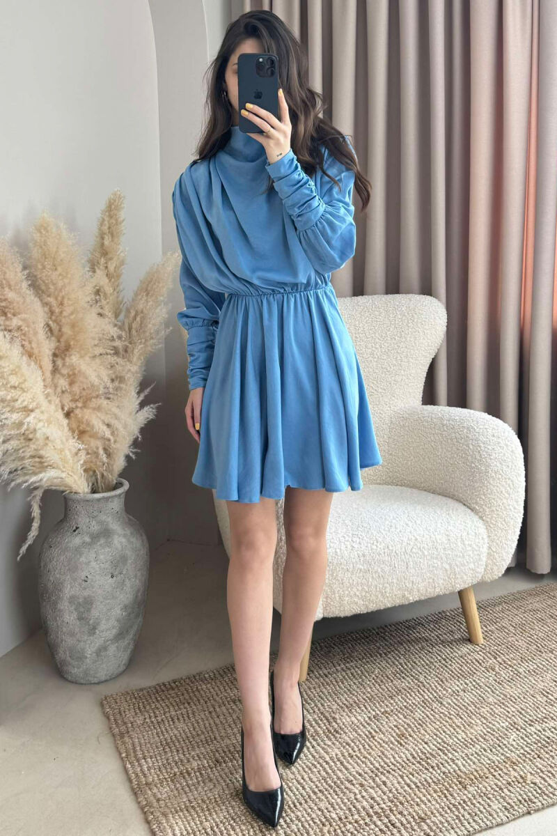 ONE COLOR LONG SLEEVE WOMEN DRESS LIGHTBLUE/BZ - 2