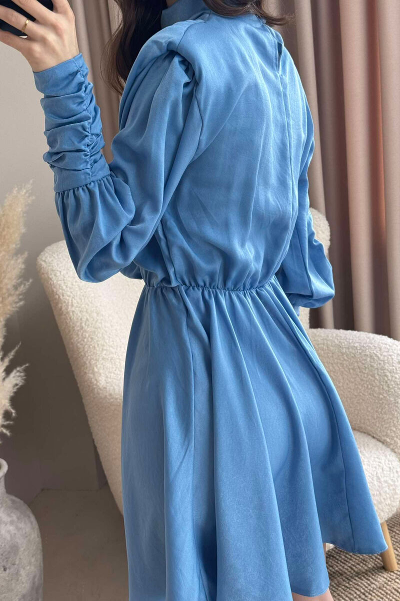 ONE COLOR LONG SLEEVE WOMEN DRESS LIGHTBLUE/BZ - 5
