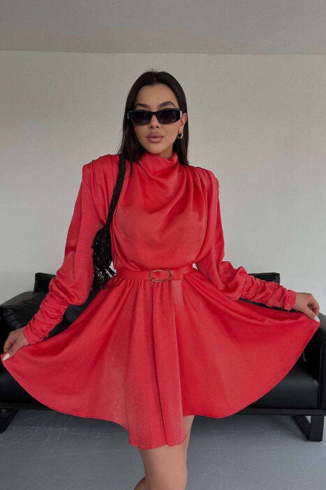 ONE COLOR LONG SLEEVE WOMEN DRESS ORANGE/PORTOKALLI 