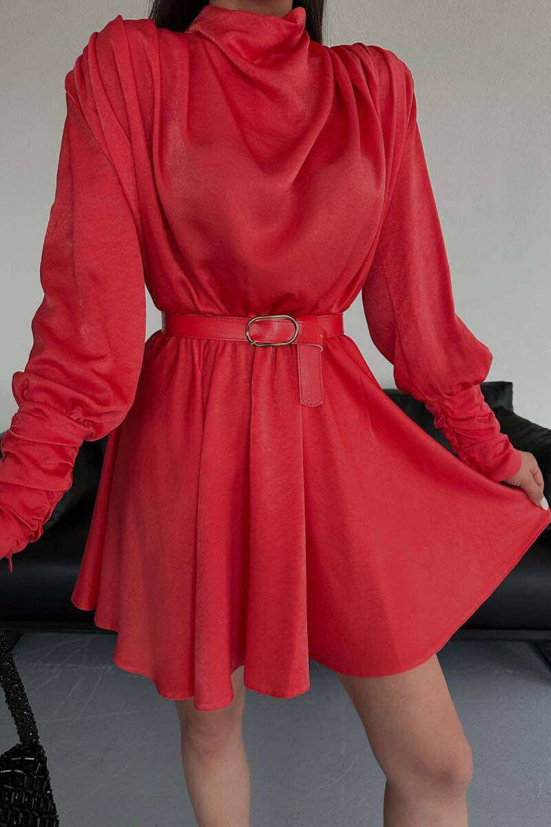 ONE COLOR LONG SLEEVE WOMEN DRESS ORANGE/PORTOKALLI - 2