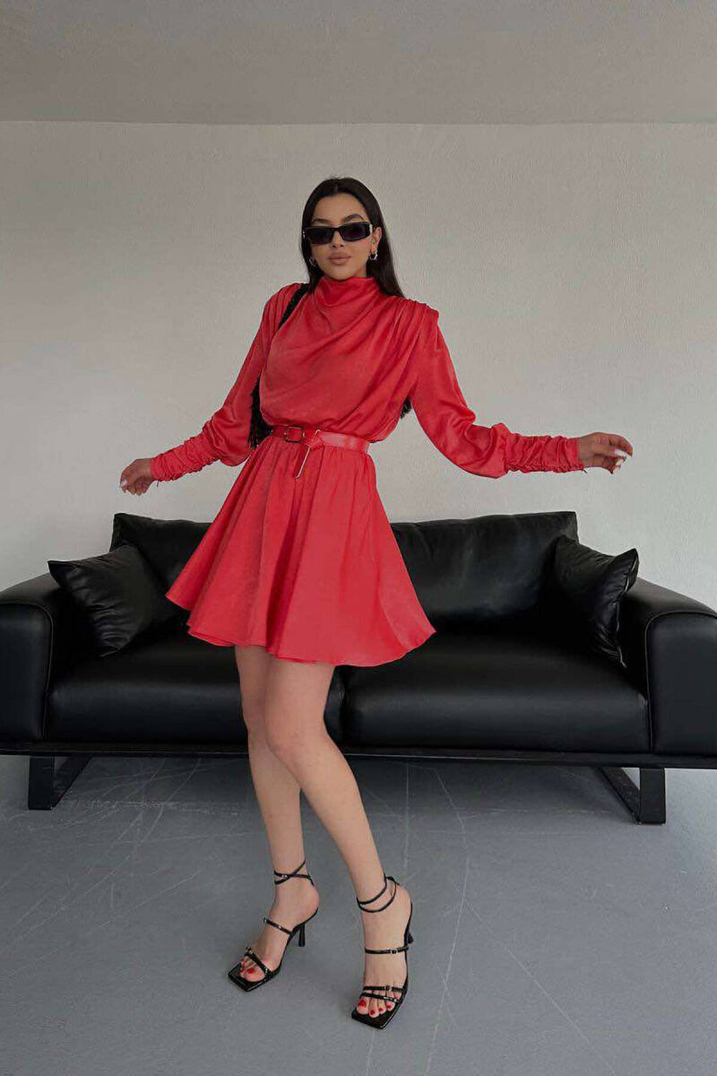 ONE COLOR LONG SLEEVE WOMEN DRESS ORANGE/PORTOKALLI - 3