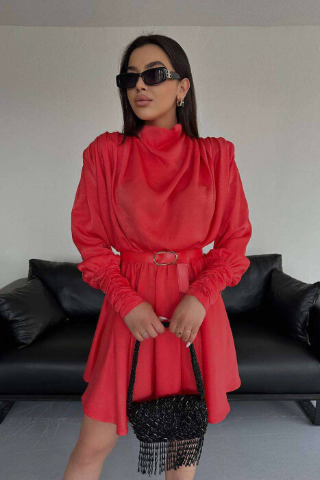 ONE COLOR LONG SLEEVE WOMEN DRESS ORANGE/PORTOKALLI - 4