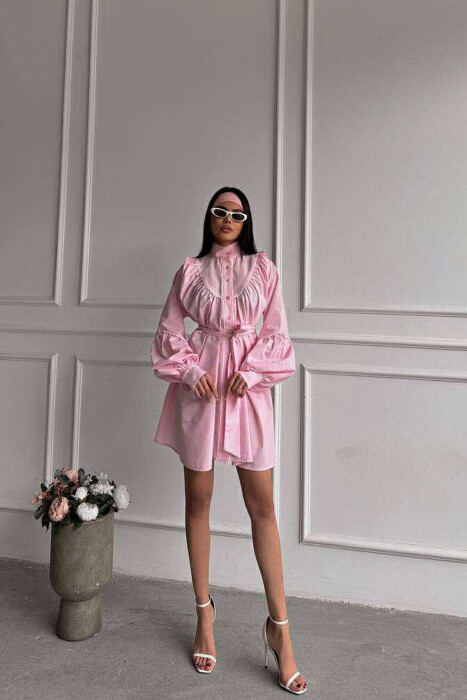 ONE COLOR LONG SLEEVE WOMEN DRESS PINK/ROZE 