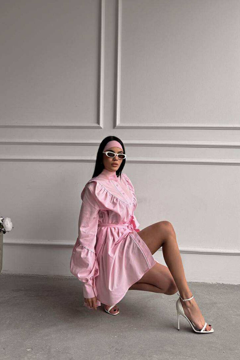 ONE COLOR LONG SLEEVE WOMEN DRESS PINK/ROZE - 3