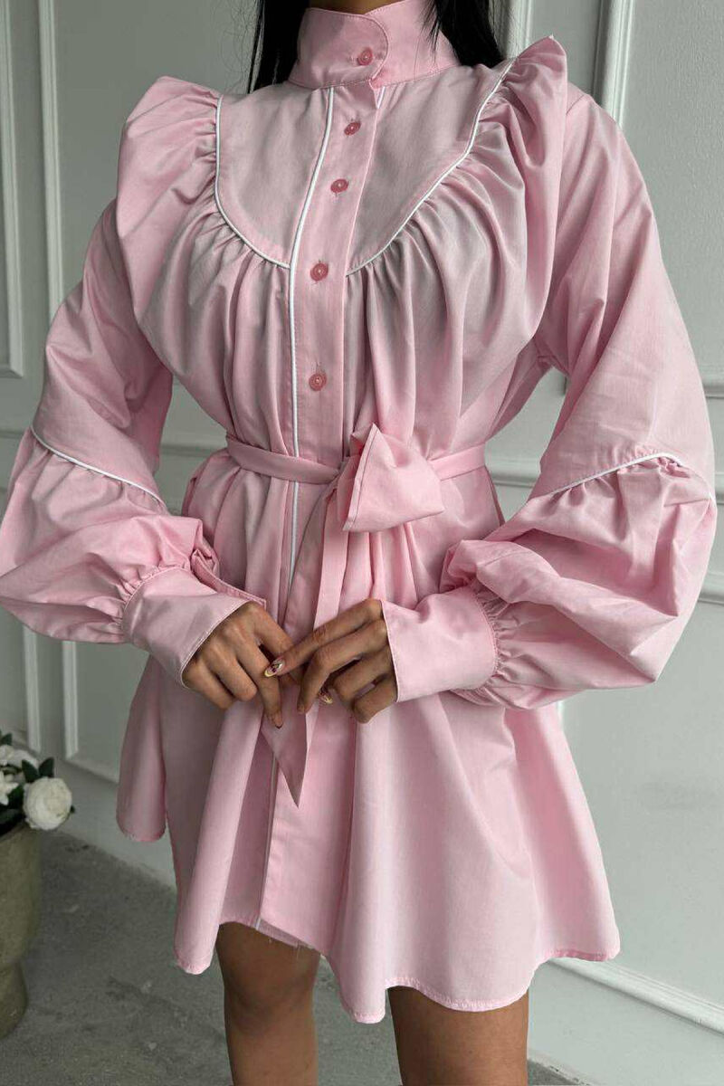 ONE COLOR LONG SLEEVE WOMEN DRESS PINK/ROZE - 4