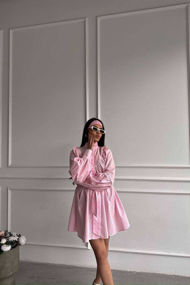 ONE COLOR LONG SLEEVE WOMEN DRESS PINK/ROZE - 6