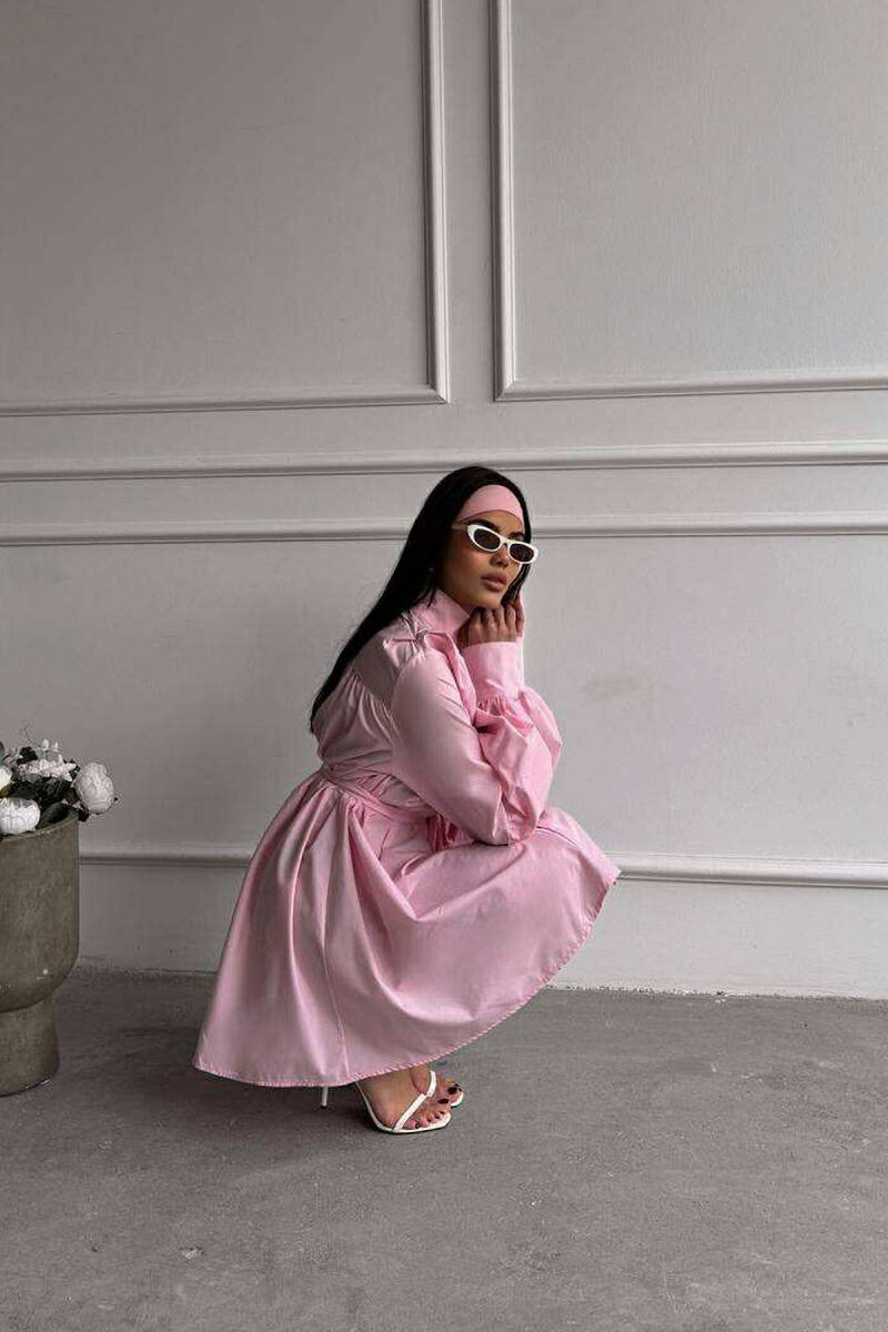 ONE COLOR LONG SLEEVE WOMEN DRESS PINK/ROZE - 7