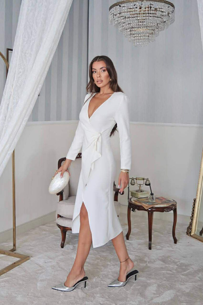 ONE COLOR LONG SLEEVE WOMEN DRESS WHITE-E BARDHE - 4