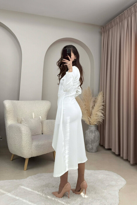 ONE COLOR LONG SLEEVE WOMEN DRESS WHITE-E BARDHE - 4
