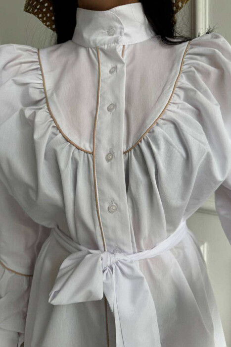 ONE COLOR LONG SLEEVE WOMEN DRESS WHITE-E BARDHE - 2