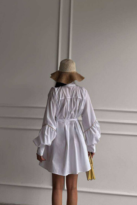 ONE COLOR LONG SLEEVE WOMEN DRESS WHITE-E BARDHE - 4