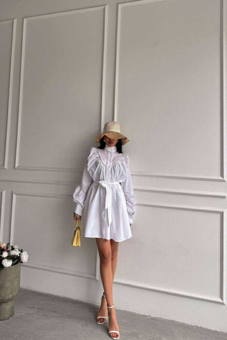 ONE COLOR LONG SLEEVE WOMEN DRESS WHITE-E BARDHE - 5