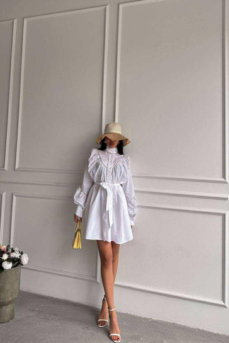 ONE COLOR LONG SLEEVE WOMEN DRESS WHITE-E BARDHE - 5