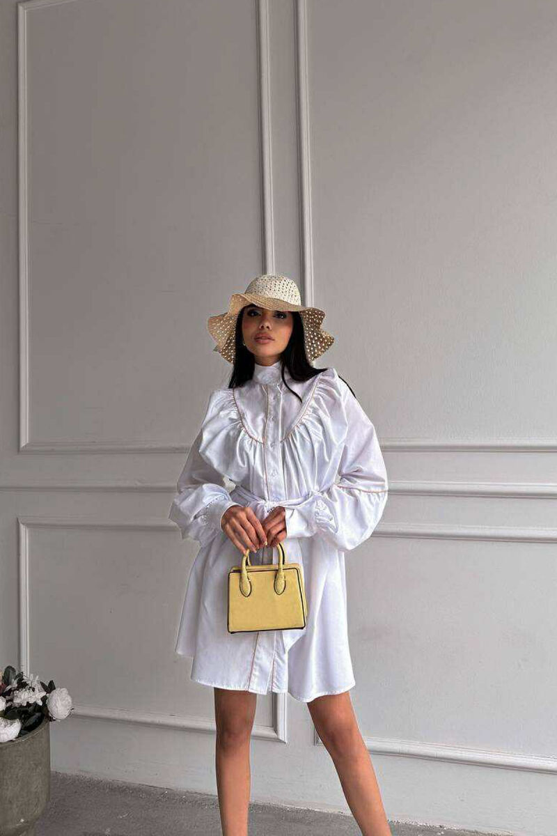 ONE COLOR LONG SLEEVE WOMEN DRESS WHITE-E BARDHE - 6