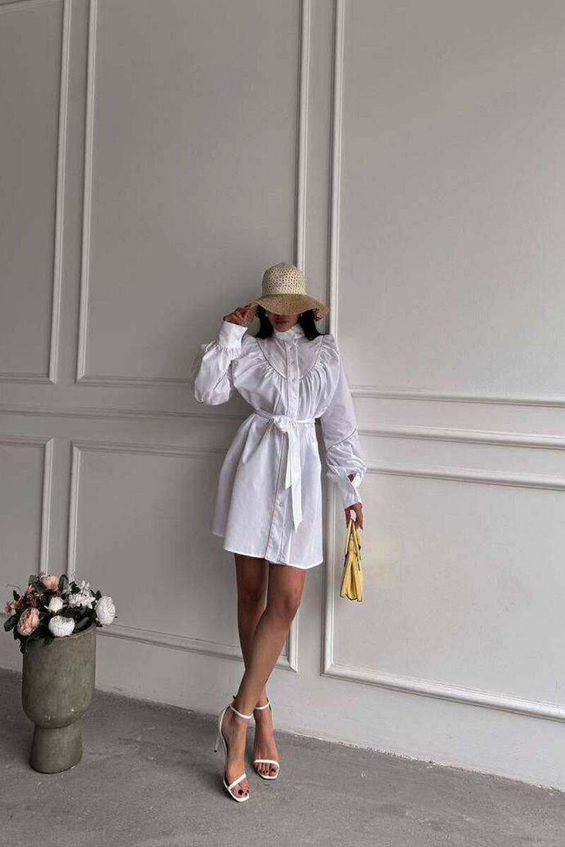 ONE COLOR LONG SLEEVE WOMEN DRESS WHITE-E BARDHE - 7