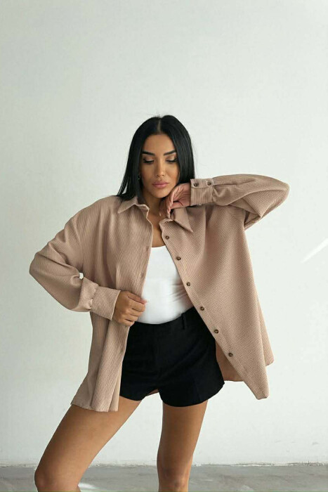 ONE COLOR LONG SLEEVE WOMEN SHIRT BEIGE/BEZHE - KLAUDIO FASHION