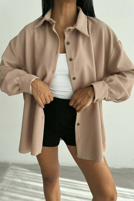 ONE COLOR LONG SLEEVE WOMEN SHIRT BEIGE/BEZHE - 1