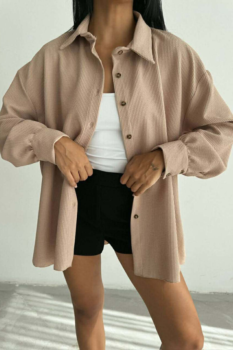 ONE COLOR LONG SLEEVE WOMEN SHIRT BEIGE/BEZHE - 1