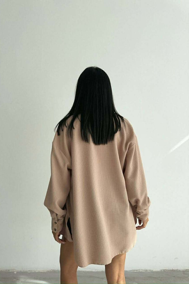ONE COLOR LONG SLEEVE WOMEN SHIRT BEIGE/BEZHE - 2