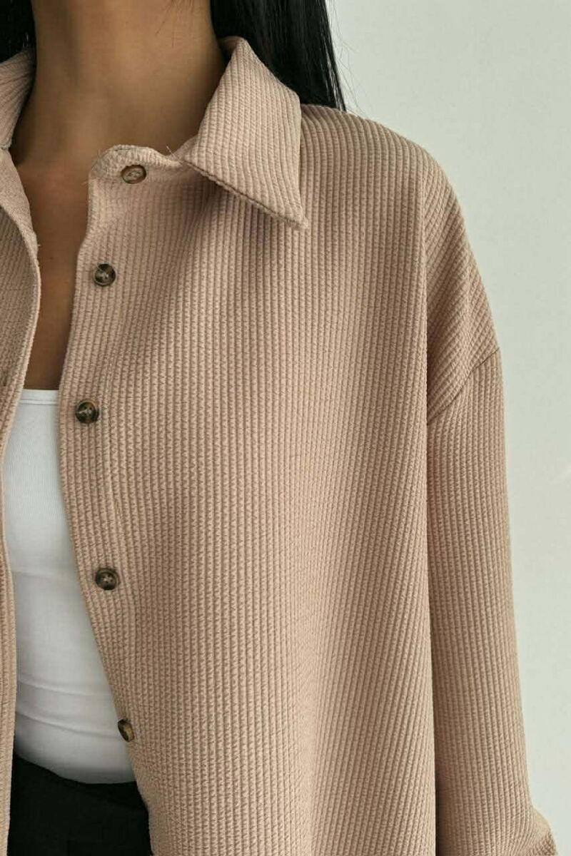 ONE COLOR LONG SLEEVE WOMEN SHIRT BEIGE/BEZHE - 3