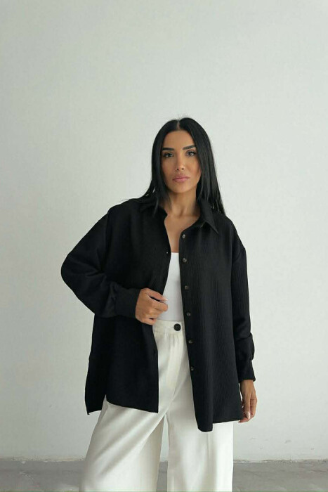 ONE COLOR LONG SLEEVE WOMEN SHIRT BLACK/ E ZEZE - 3